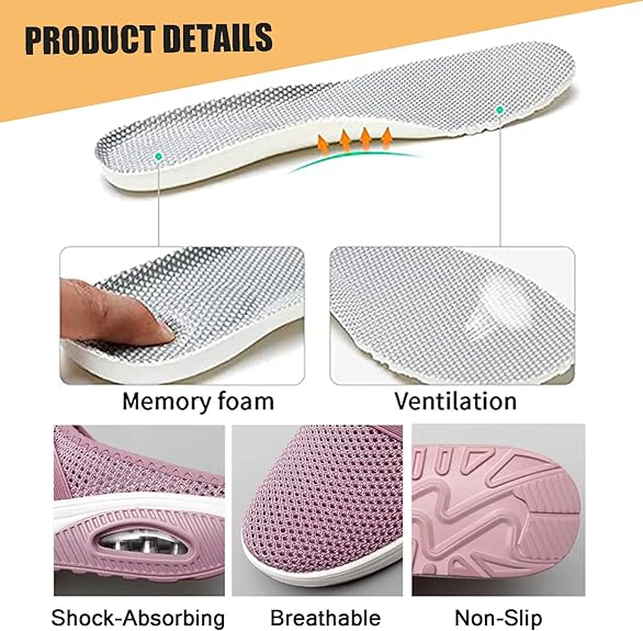 Diabetic Air-Cushion Slip-On Walking Shoes, Orthopedic Diabetic Slippers, with Arch-Support for Women